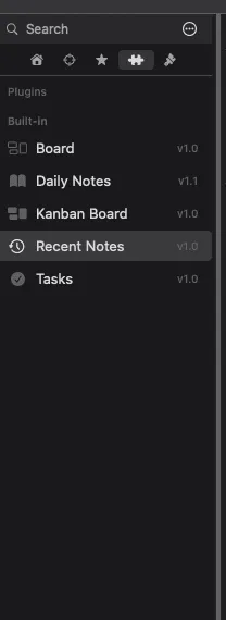 The plugins sidebar tab listing the built-in plugins with enable toggles.