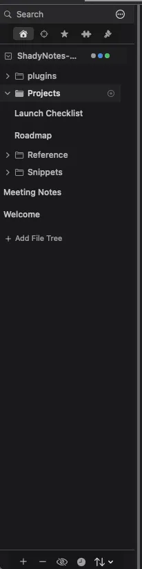The sidebar file tree with Projects, Reference and Snippets folders expanded.