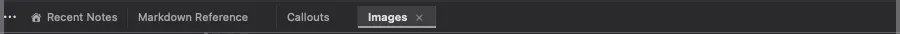 The tab bar with four notes open, the active one in bold with an underline.