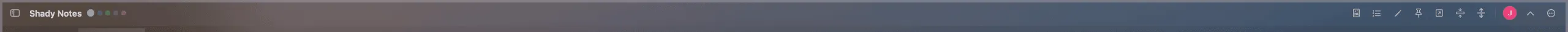 The Shady Notes toolbar, showing the sidebar toggle, raw-mode, pin, window-mode and menu controls.